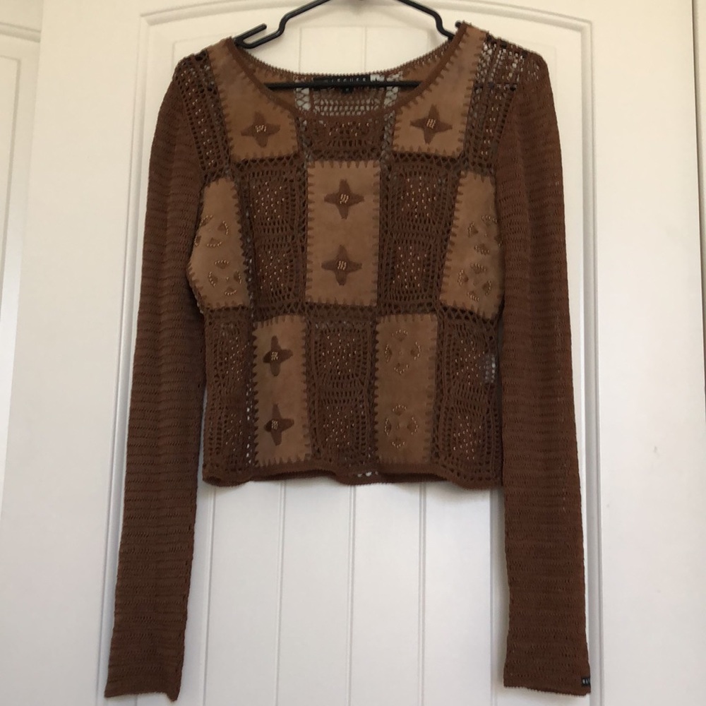 Woman suede knit top brand watcher